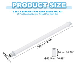 PATIKIL Straight Pipe Lamp Stems Rod Kit, 6 Set M10 Carbon Steel 200mm(7.87") Long Double End Thread Rod with Coupling Nut Sleeve Connector for Table Lamps Chandeliers, White