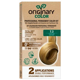 Originary Color - Professional Permanent Dye Kit Colour 7-3 Medium Blonde 100ml + Oxidizing Cream 100ml + Shampoo 30ml | Formula Free Ammonia and PPD Free
