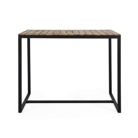 Christopher Knight Home 313200 Frieda Outdoor Modern Industrial Acacia Wood Bar Table, Teak Finish + Black