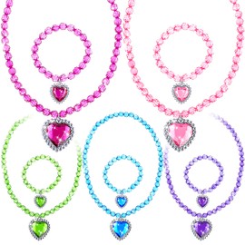 Thinp 5 Set Princess Jewelry Dress Up, Costume Jewelry for Girls, Play Jewelry for Little Girls Princess Necklace Bracelet Set for Party Favors Costume Birthday Party Favors Cosplay