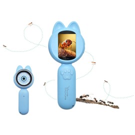 Microscope Children's Mini Pocket Handheld Portable 2 Inch Screen 8 LED Lights Birthday Gift (Blue)