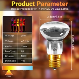 Lava Lamp Bulbs 30 Watt, R39 E17 Reflector Type Bulbs Lava Lamp Light Bulb, 120V Replacement Light Bulbs for Lava Lamps and Glitter Lamps, Dimmable, 2700K Warm White, 4 Pack