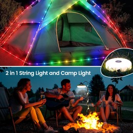 Luvan Lichterketten Camping , 2 in 1 Lichterketten mit 8 einstellbaren Modi, LED Camping Laterne Wiederaufladbar, 2000mAh IPX4 Tragbare Camping Lichter für Camping, Wandern, Zelt (1 Stück)