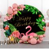 Laeacco 7.2x7.2ft Flamingo Birthday Round Backdrop Cover Summer Tropical Green