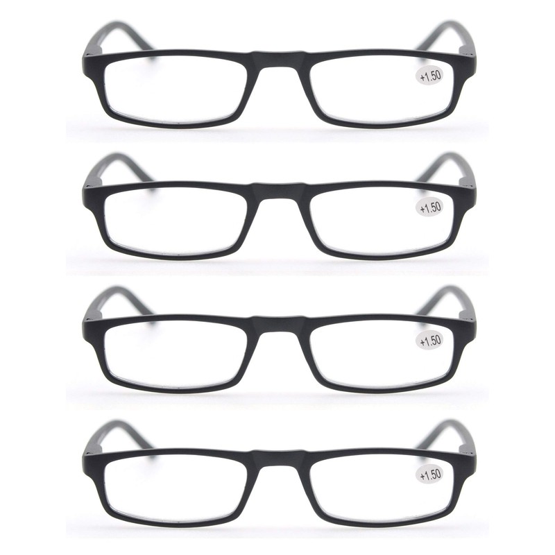 MODFANS Reading Glasses Black +2.5-4 Pairs Fashion Readers Narrow Frame
