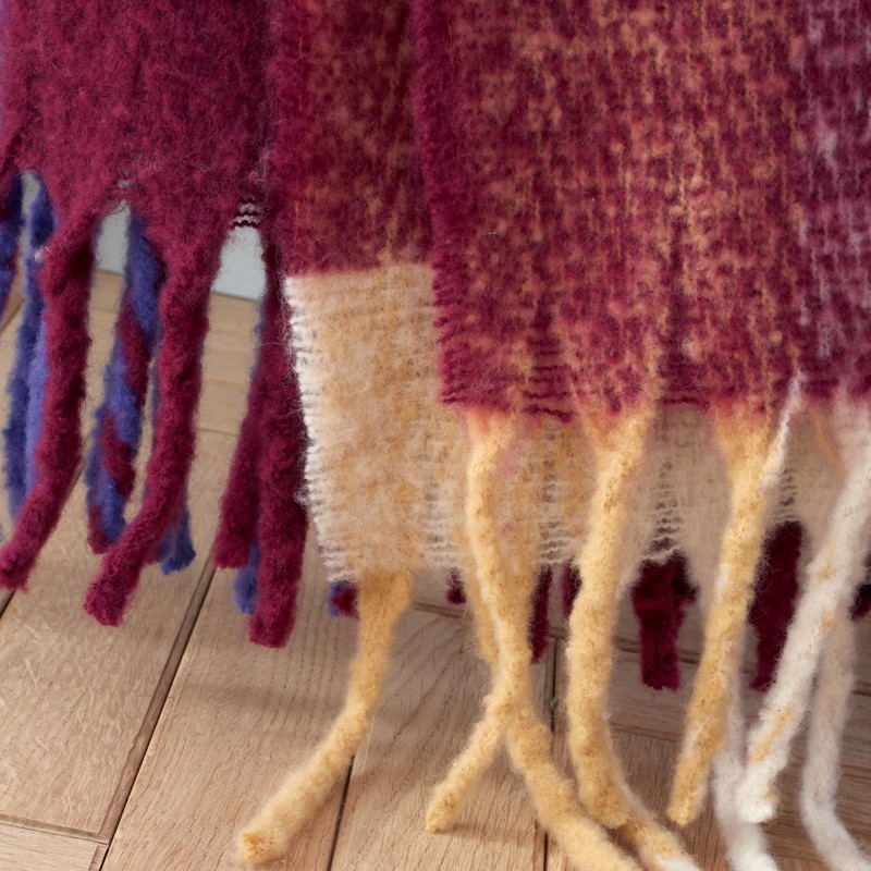 Catherine Lansfield Faux Mohair Check 130x170 cm Blanket Throw Plum