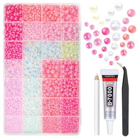qiipii 28 Types Pink Flatback Pearls w B7000 Jewelry Glue for Bedazzling Crafting 3mm 4mm 6mm 8mm 10mm Flatback Colorful Pink AB Half Pearls Charms for Nails Face Eyes Makeup Crafts Tumblers Bottles