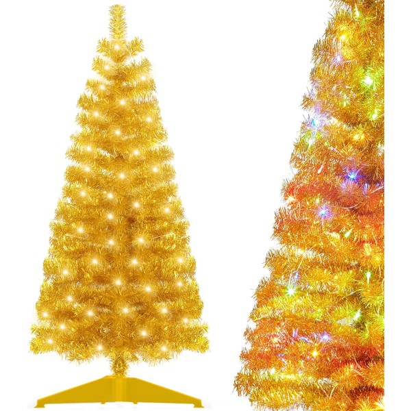 Pre-Lit Artificial Christmas Tree, Warm White Lights, Colorful Lights, Includes