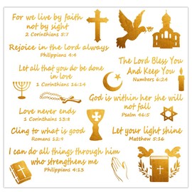 Jesus Faith Stickers,Rub On Transfers Stickers Bible Verse Motivational Labels Christian Religious Inspirational Stickers Scripture Inspirational Sticker Gold Foil Transfer Stickers,2 Sheets