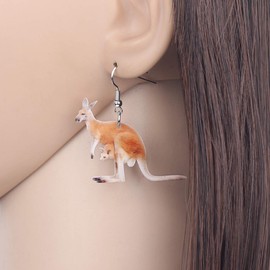 DUOWEI Acrylic Australian Bow-knot Kangaroo Mom Babys Earrings Cute Animals Dangle Drop Novelty Jewelry for Women Ladies Girls Kids Lovers Fancy Gifts Light Brown