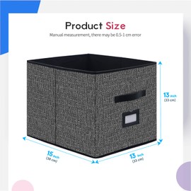 Onlyeasy Extra Large Foldable Cloth Storage Cubes 4 Pack with Label Holders - Fabric Storage Bins Baskets Organizers for Home Office Nursery with Handles, 13 L x 15 W x 13 H Inch, Black, MXABXL04PLP