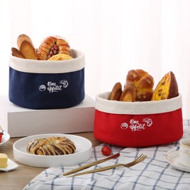Bread Basket Fabric Set of 2 Bread Baskets, Cotton, in Two Different Colours and Sizes, Red/Blue, Diameter 23 and 20 cm, Bread Bag, Bread Bag, Bread Bag, Storage Basket Kitchen