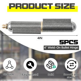 Zonon 5 Pack 4 Inch BBQ Smoker Bullet Weld on Bullet Hinge Carbon Steel Weldable Barrel Hinges Heavy Duty Weld on Hinge Detachable Gate Door Hinge for Swing Door Trailer Ramp