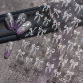 Bow Nail Art Stickers Decals 5D White Bow Nail Stickers Self Adhesive Exquisite Embossed Nail Art Supplies Cute Nail Decals DIY Manicure Decorations Stickers for Women Nails Accessories