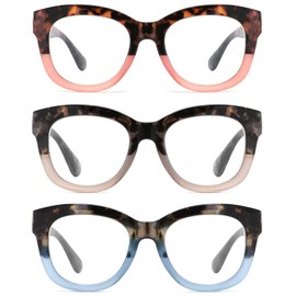 Readersoul 3 Pack Oversized Reading Glasses for Women Blue Light Blocking Computer Readers Fashion Big Round Frame Eyeglasses with Spring Hinge，Anti Glare/UV Ray Filter (+100 Magnification Strength)