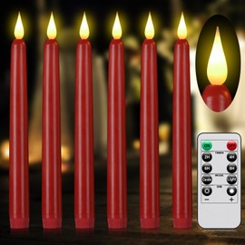 Flameless Taper Candles with Remote Control,6pack Dripless Plastic LED Candles,Flickering Battery Operated,9.2'’Classic Tall Candle for Wedding, Party,Halloween,Christmas,Home Decor (Red)