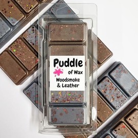 Puddle of Wax - Woodsmoke & Leather Soy Wax Melt Snap Bar - 50g - Woody Scent - Vegan Friendly - Made in the UK