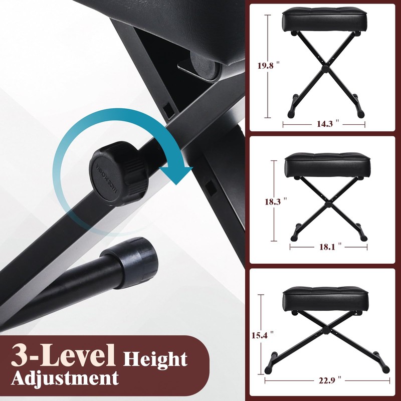 Adjustable Piano Bench Keyboard Bench - Foldable Keyboard Stool with