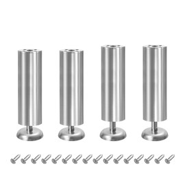uxcell 4Pcs Metal Adjustable Furniture Legs, 180-190mm(7.1"-7.5") Cabinet Feet Support Replacement for Bed, Chair, Sofa, Table, Silver (W/Screws)