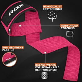 RDX Lifting Straps for Weightlifting –100% Cotton Heavy Duty Gym Wrist Strap with 5MM Neoprene Padding, 60CM Anti-Slip Hand Grip Wraps for Deadlifts Powerlifting Workouts Strength Training, Men Women