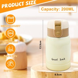 UHETLET Small Water Bottle Mini Thermos Flask 200 ml Stainless Steel Water Bottle with Straw Children's Bottle for Hot Drinks Portable Mini Thermos Flask Mini Coffee Bottle for Outdoor Work School