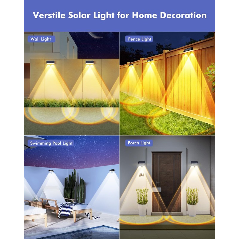 Solar Fence Lights Outdoor 12 Pack, IP65 Waterproof Fence Lights