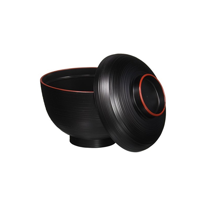 Happy Sales HSWF201B, Japanese Soup Rice Bowl with Lid Black