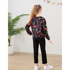 EuquixZeph Girls 2 Piece Outfits Kids Clothes Sets Sweatsuit Tracksuit Jogger Print Long Sleeve Sweatshirts Sweatpants 4-13Y, Graffiti Black, 6-7 Years