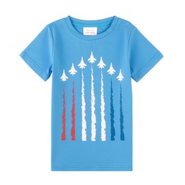 HH Family - playera para niños del 4 de julio con diseño patriótico de dinosaurios con bandera americana de Estados Unidos, Plane Blue, 10