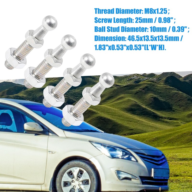 A ABSOPRO Gas Strut Ball Stud 10mm M8x25mm Silver Tone