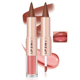 HOSAILY Lip Combo – 2 in 1 Dual-Ended Lip Liner Lipstick & Gloss Kit, Rosewood Glow Juicy Lip Mirror Effect, Velvet Matte Lip Liner Smooth Buildable Glass Quick Fuller Lip Plumping Set for Women04#