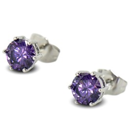 BDC Jewellery 9ct White Gold Filled Stud Earrings for Women Large 7mm Amethyst Crystals 9K GF