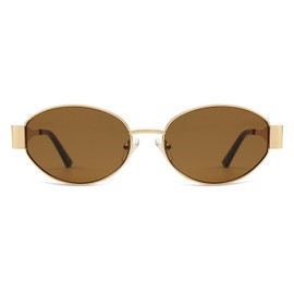 SOJOS Retro Oval Sunglasses for Women Trendy Sun Glasses Classic Shades SJ1217 Gold/Brown Lens
