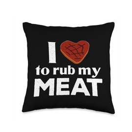 BBQ Smoker I Love To Rub My Meat Steak Heart Throw Pillow