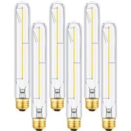 LVYE T10 Tubular Bulbs,E26 Dimmable Led Light Bulbs 4W Equal 40 Watt,5000K Cool White T10 Long Edison Led Bulb,T10 Clear Glass Bulb 8.9 in Led,6 Pack.