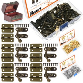 Rustark 20 Sets Bronze Antique Small Box Hinges Right Latch Hook Hasp Horn Lock Jewelry Box Hardware Antique Brass Latch Hook Clasp Mini Hinges for DIY Crafts Jewelry Wooden Box