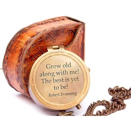 Grow Old with Me Engraved Brass Compass on Chain with Leather Case, Directional Magnetic Compass, Rustic Vintage Home Decoration, Gifts