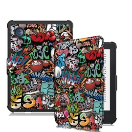 Vakarey Ultra Thin with Automatic Wake/Sleep Case for Tolino Shine Color/Shine 4/Shine 5/Kobo Clara 2e/Clara BW/Clara Colour Case with Wrist Strap, Graffiti