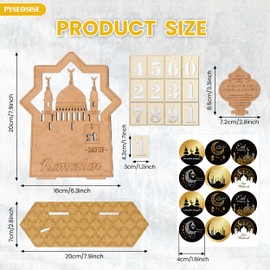 Ramadan Countdown Calendar, Wooden Eid Mubarak Calendar with 4 Sheets Ramadan Stickers, 30 Days Countdown Eid Calendar Ramadan Table Decor Eid Mubarak Ramadan Decoration for Home