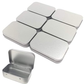 TSKDKIT 6 pieces stainless metal containers, small tin boxes, metal boxes, rectangular tins, metal bag, metal tin container with lid (9.5 x 6.2 x 2 cm)