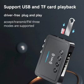 Mokeum Bluetooth 5.0 Audio Adapter, M6 NFC Bluetooth Transmitter Receiver FM Transmitter 3 in 1, 3.5mm AUX/RCA Wireless Audio Receiver for TV, PC, Speaker, Smart Phones Plug and Play