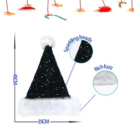 Dark Green Sequin Christmas Hat for Kids Adults 30x45cm Luxury Christmas Hat Plush Santa Hat Unisex Santa Hat Santa Hat Costume Gifts
