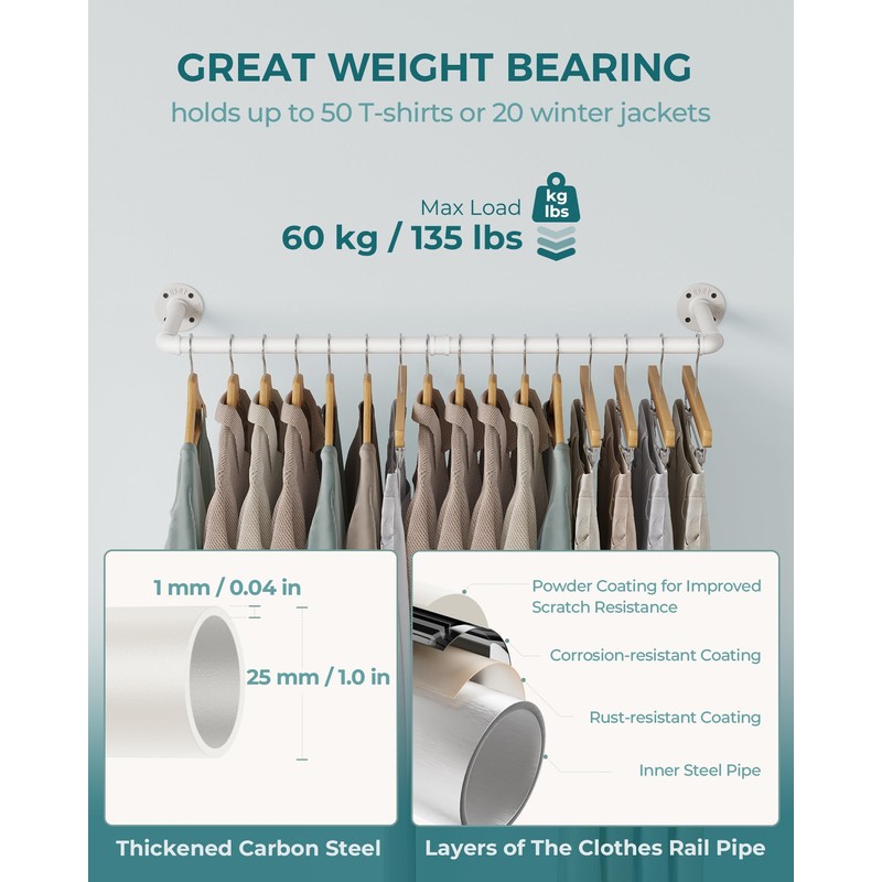 OROPY Industrial Pipe Clothes Rack Wall Mounted Set of 2,