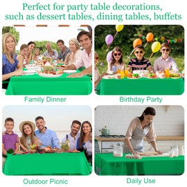 PLULON 3 Pcs Green Tablecloths Plastic Disposable Table Cover for Rectangle Tables 54 x 108 Inch Waterproof Tablecloth for Birthday Baby Shower Wedding Fiesta Party Home Kitchen Dining Decor