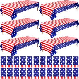 30 Pieces 4th of July Tablecloths 54 x 108 Inch Red White and Blue American Flag Disposable Plastic Table Covers Patriotic Party Supplies Decor for Memorial, Independence, Veterans Day