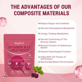 Beetroot & Vitamin B12 Complex – 18000mg Beetroot + 2000mcg Dual B12 (Methylcobalamin & Adenosylcobalamin) – Nitric Oxide Boost - Energy & Immune Support – 180 Capsules (2 Packs)