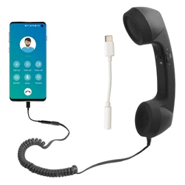Vintage Retro Telephone Handset, Radiation Proof Cell Phone Receiver MIC Microphone for Cellphone Smartphone, 3.5 Mm Socket with USB C (Black)