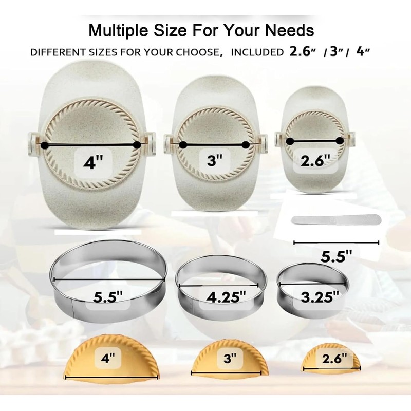 Empanada Maker Press, Multiple Size Dumpling Maker Set with Dough