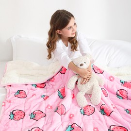 Weighted Blanket 7 pounds Twin Size 41"x 60",Soft Sherpa Fleece Heavy Blanket for Sleeping Perfect for 60-90lbs, Cute Strawberry Pink Weighted Blanket for Bed or Couch