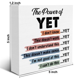 Mental Health Sign the Power of Yet Wood Block Sign Growth Mindset Affirmations Decorative Desk Sign Classroom School Counselor Therapy Office Home Shelf Tabletop Decor 5 X 5 Inches